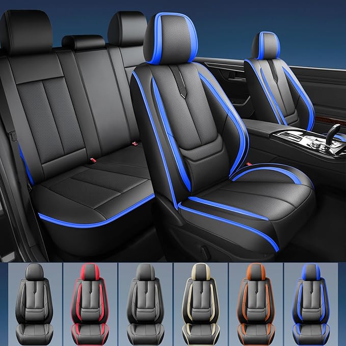Fit Prius Car Seat Covers for Toyota Prius 2001-2024 2025 2026 -Upgraded Premium Waterproof & Breathable Leather,Airbag Compatible,All-Weather Seat Cushion Protector,Full Set,Black-Blue