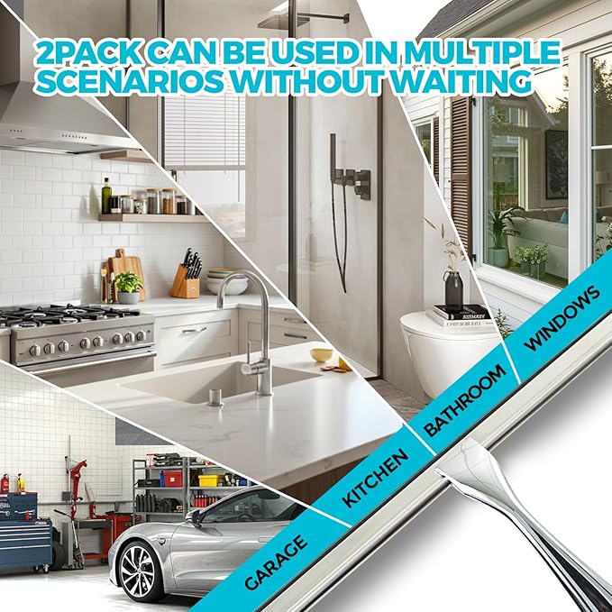 ALFLOD 2PACK 12-Inch All-Purpose Shower Squeegee for Shower Doors, Tile Shower Walls, Bathroom, Window, Glass and Car Windshield, Mirrors and Kitchen-Stainless Steel, Multitools, Silver