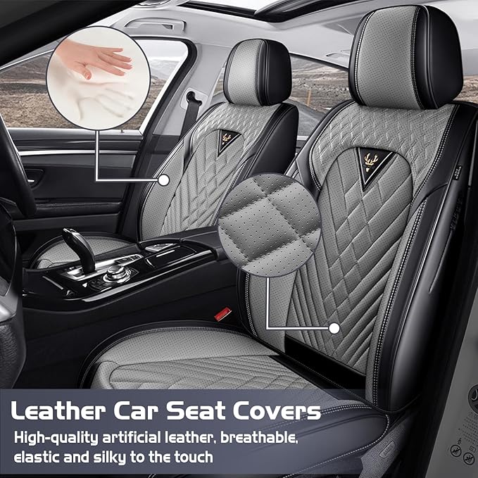 Truck Seat Covers for Chevy Silverado 3500 2007-2026, Waterproof Premium Leather Full Coverage Car Seat Cover, Muscle Sport Style Auto Interior Seat Cover Sets (Full Set/Black Gray)