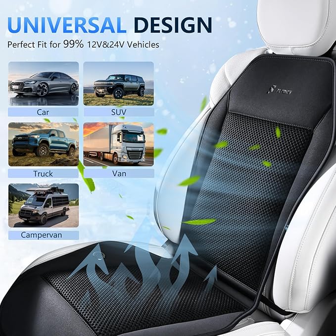 FLORICH Cooling Car Seat Covers with 8 Turbo Fans Car Seat Cooling Pad with Blowing & Suction 12V-24V Ventilated Seat Cover 3-Speed Adjustable Cooling Seat Cushion Universal Fit for Car SUV Truck Van