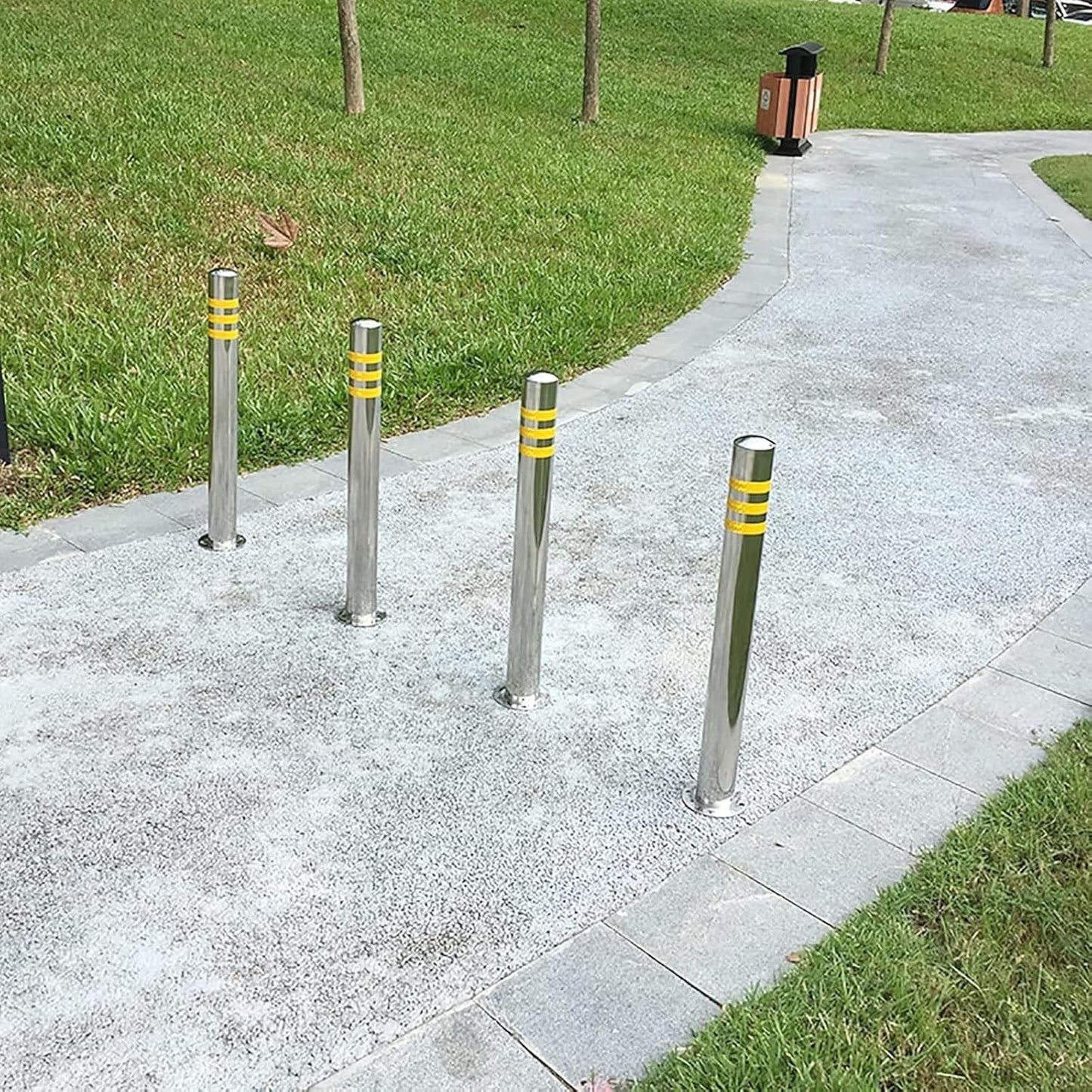 Stainless Steel Parking Bollards for Driveway, Industrial Safety Bollards Reflective Channelizer Post, Parking Barrier, Sturdy and Durable, Easy to Install, for Crowd Control(Silver (1pcs),7.6*60cm/3*