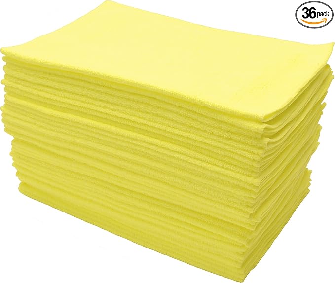 Eurow 300 GSM Microfiber Cleaning Cloths, Soft, Streak-Free, Lint-Free, Ultra Absorbent, Reusable Towels for Auto Detailing, Home Cleaning, Kitchen, Glass, Electronics, 12x16in, 36-Pack, Yellow
