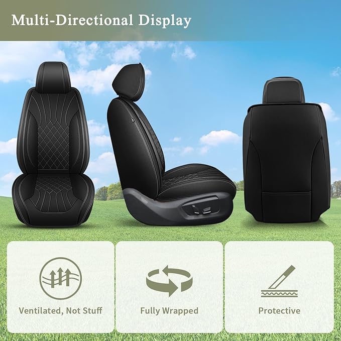 Car Seat Covers Front Pair for Acura TSX 2009-2014: Breathable Perforated Leather Seat Cover (Black)