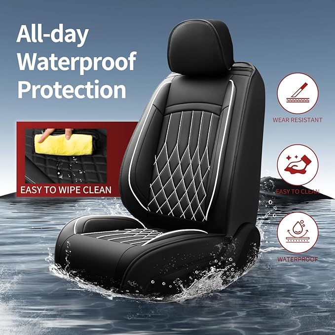 Fit Elantra Car Seat Covers for Hyundai Elantra 2017-2025 2026 - Premium Leather, Waterproof, All-Weather, Airbag Compatible, Breathable, Seat Protectors, Only 2 Front seat Covers, Whiteline