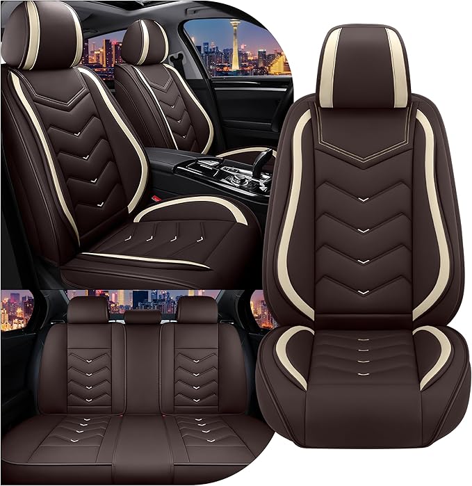 CTDS Car Seat Covers for Chevy Malibu 2000-2026, Stylish Sport Seat Cover, Premium Nappa Leather Car Seat Cover. Automobile Seat Covers Sets.(Standard 5 Seats/Coffee Color)