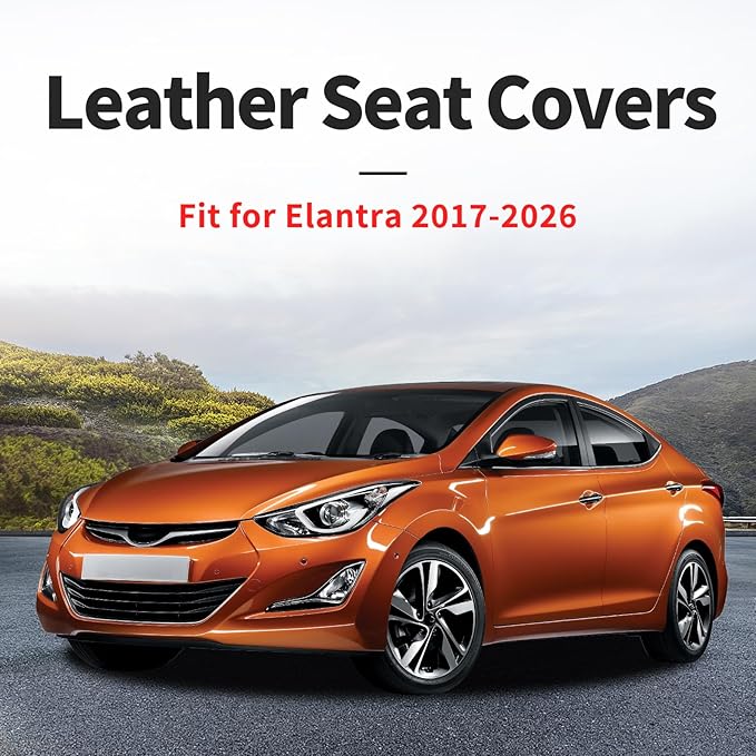 Fit Elantra Car Seat Covers for Hyundai Elantra 2017-2025 2026 - Premium Leather, Waterproof, All-Weather, Airbag Compatible, Anti-Slip, Breathable, Seat Protectors, Full Set, Black
