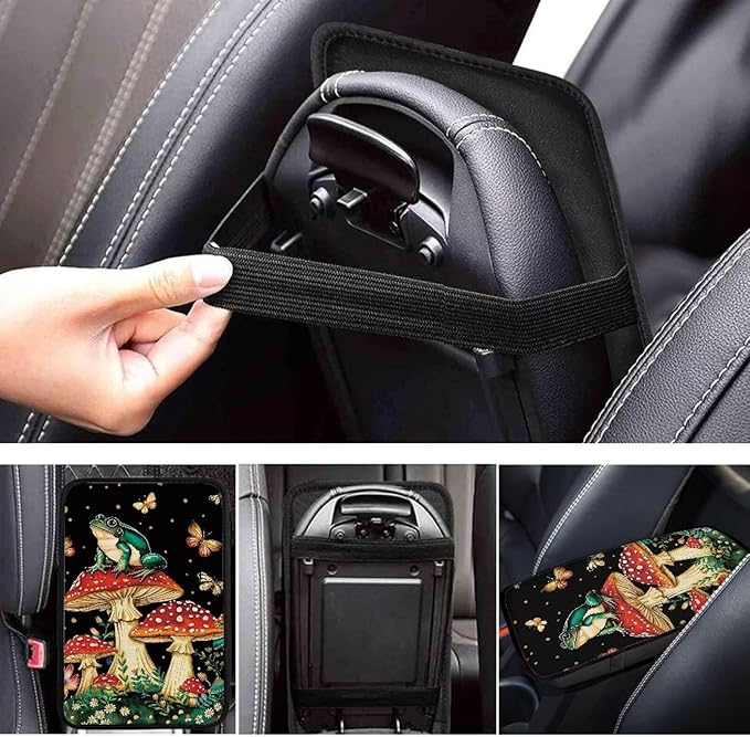 Car Center Console Armrest Cover Pad with Frog Mushroom, Easy to Install Automobile Armrest Covers for Trucks Van SUV