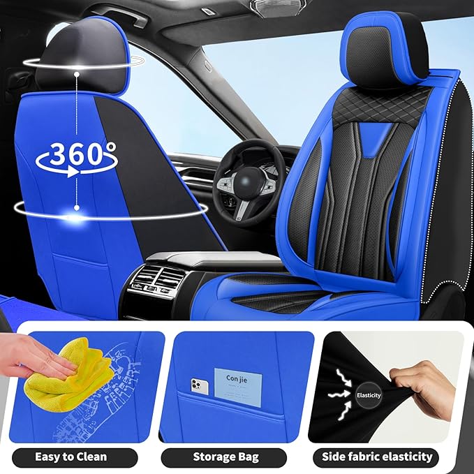 Fit CRV Car Seat Covers Premium Leather for Honda CRV cr-v 2011-2025 2026. Waterproof， Breathable, Scratch-Resistant & All-Weather Seat Cushion Protector (Front Seat,Blue&Black)