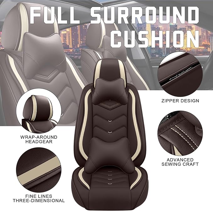 CTDS Car Seat Covers for Chevy Malibu 2000-2026, Stylish Sport Seat Cover, Premium Nappa Leather Car Seat Cover. Automobile Seat Covers Sets.(Luxury 2 Seats/Coffee Color)