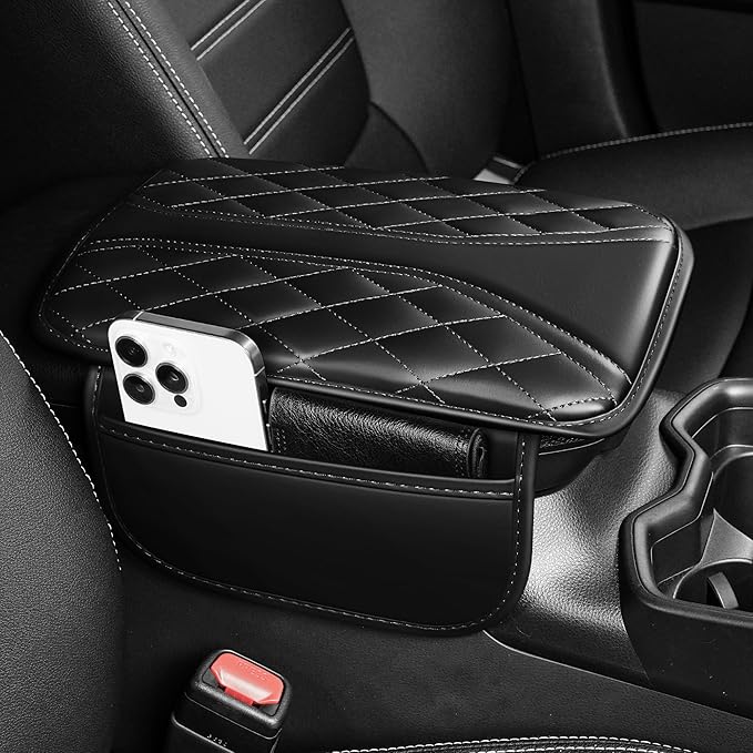 Car Center Console Cover Fit for Jeep Wrangler - Leather Armrest Covers with 2 Storage Pockets(Black)