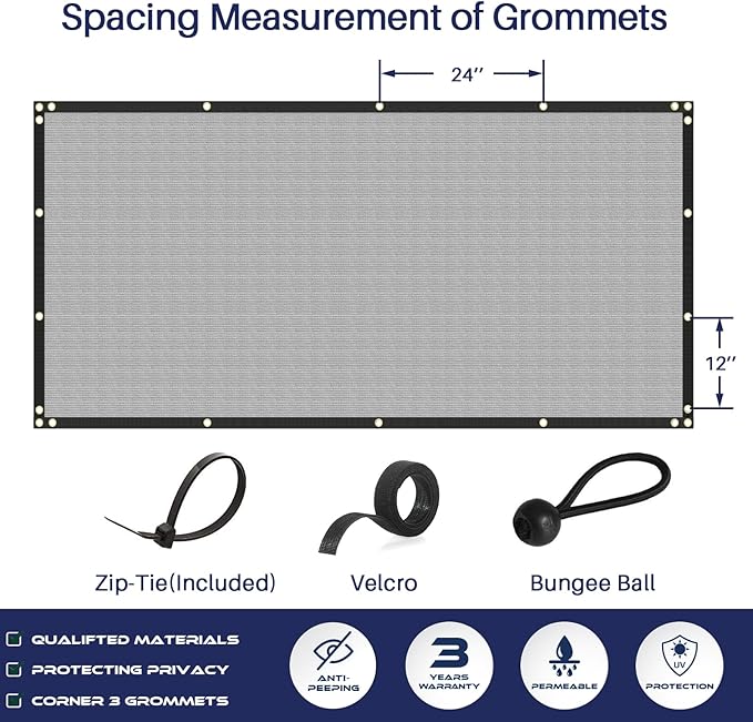 Windscreen4less Privacy Fence Screen Heavy Duty Windscreen Fencing Mesh Fabric Shade Net Cover with Brass Grommtes for Outdoor Wall Garden Yard Pool Deck, 8'x83' Light Gray