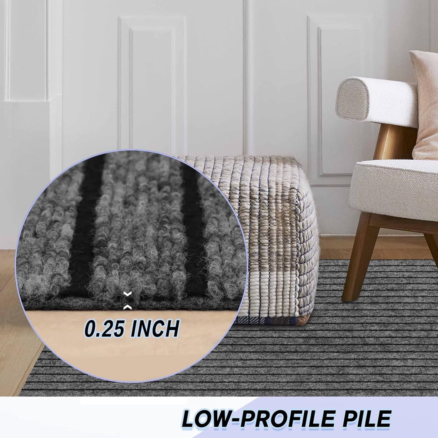 Custom Size Backed Non-Slip Area Rugs Runner, Easy Clean, Waterproof Runner Rugs for Hallway Entryway, Kitchen, Laundry, 4FT x 49FT, Gray Stripe
