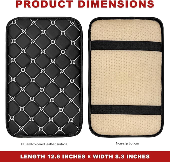 Car Center Console Cushion Pad, Anti-Scratch PU Leather Auto Armrest Seat Box Protector, Waterproof Arm Rest Protection Cover Interior Decoration for SUV Sedan Truck (White)
