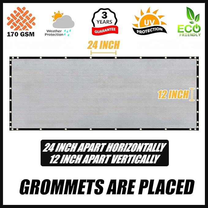 Royal Shade Custom Size 6' x 179' Grey Fence Privacy Screen Windscreen Cover Netting Mesh Fabric Cloth - Cable Zip Ties Included (We Make Custom Size)