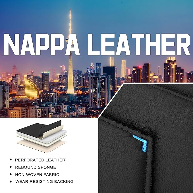 CTDS Car Seat Covers for Nissan Altima 2001-2026, Stylish Sport Seat Cover, Premium Nappa Leather Car Seat Cover. Automobile Seat Covers Sets.(Luxury 2 Seats/Black Blue)