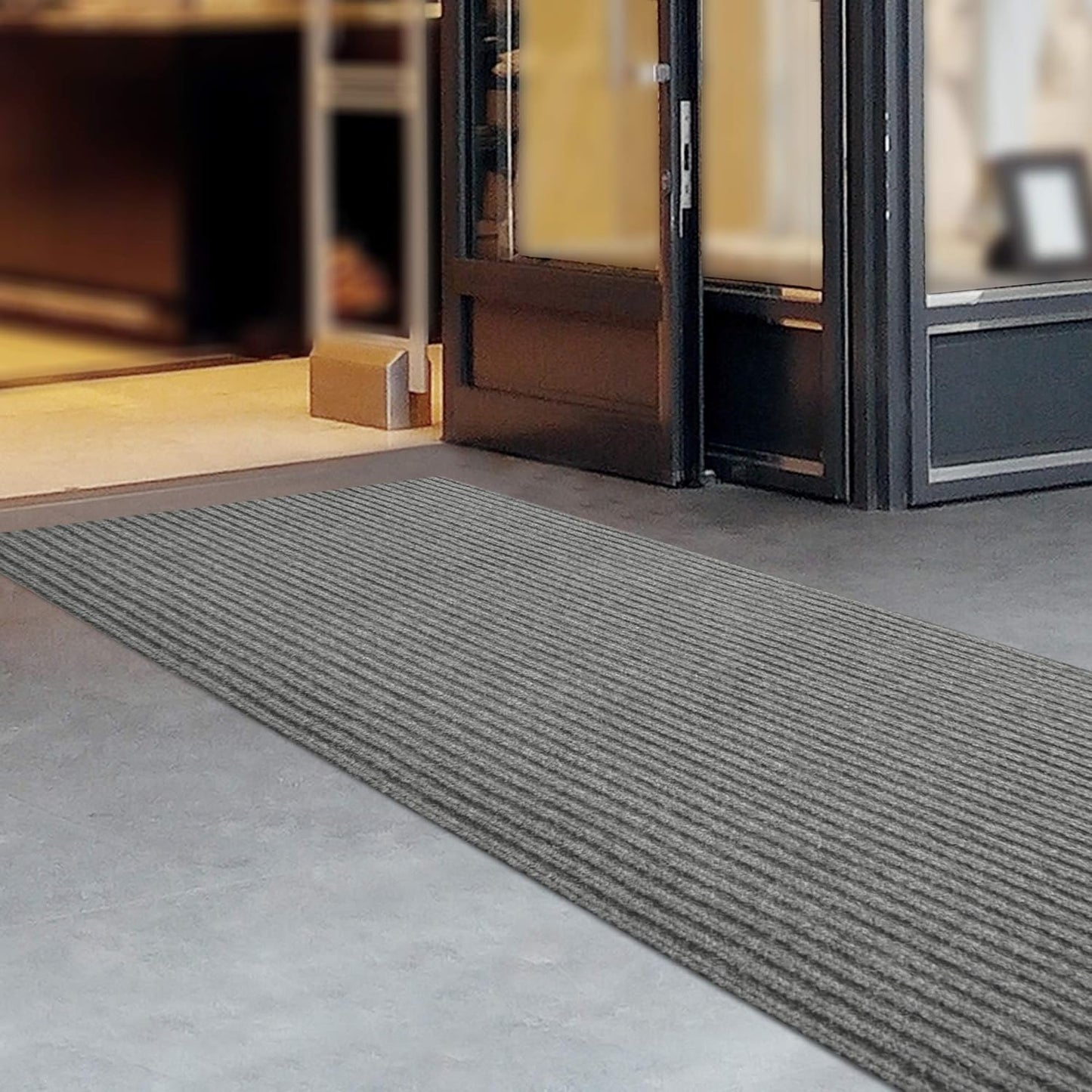 iCustomRug Spartan Weather Warrior Indoor/Outdoor Utility Ribbed Carpet Runner with Non-Slip Thermoplastic Rubber Backing, 3ft X 54ft in Grey