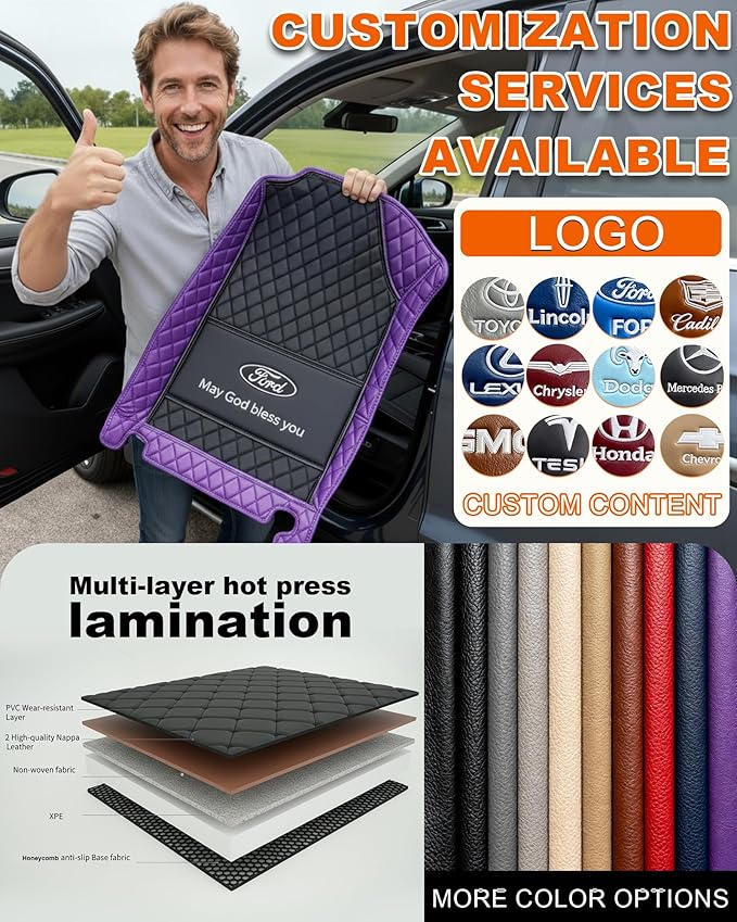 All-Weather car Floor MATS-Suitable for 99% of car Models,Leather car mat, offering Personalized Embroidery and Multiple Color Options,Provide Protection for car Rug (Yellow1)