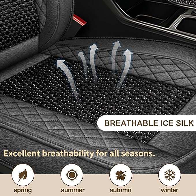 TTX LIGHTING for Nissan Altima 2009-2026 Car Seat Covers, Breathable Ice Silk & Leather Seat Protector, Cool & Anti-Sweat for Long Driving, Airbag Compatible, 2 Front Seats (Black&Gray)