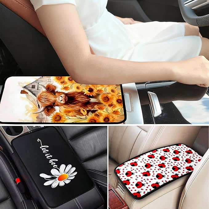Leopard Vehicle Center Console Armrest Cover Pad,Cheetah Car Accessories Soft Middle Console Cushion Pad,Auto Arm Rest Mat Decor Leopards Gifts for Women Men Dad for Most Vehicle SUV Truck
