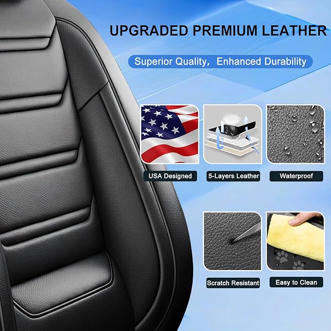 Fit Equinox Car Seat Covers (Front Pair) for Select Chevrolet/Chevy Equinox 2007-2026 - Premium Full Coverage Leather, Airbag Compatible, Waterproof & All Weather Seat Cushion Protector, Black