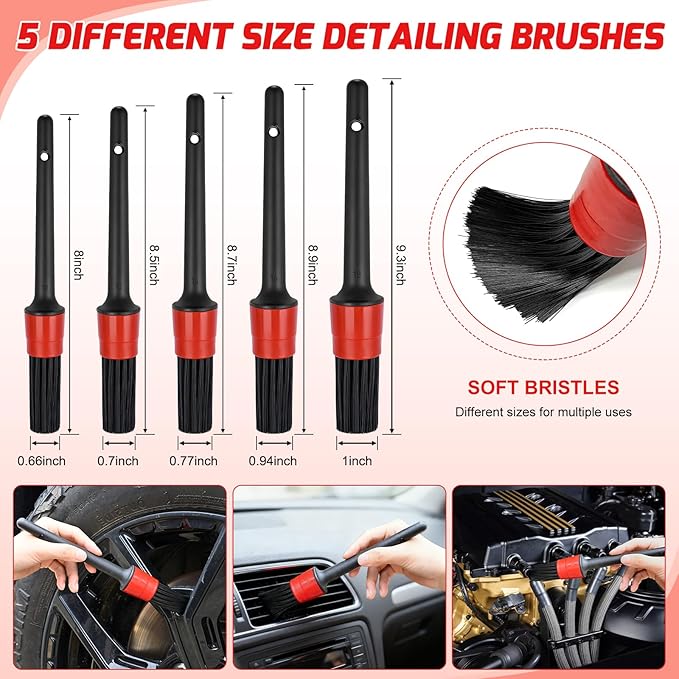 Nilight 52PCS Car Detailing Kit Auto Cleaning Tools Wash Set with Storage Carry Bag Home Use for Interior Exterior Deep Clean Polish Car Care Windshield Dashboard Seat Air Vents Wheels Tires, Red