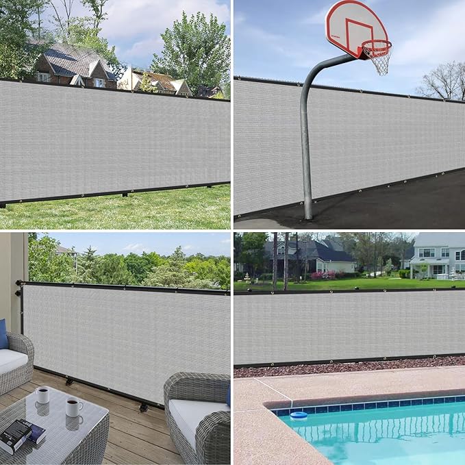 Windscreen4less Privacy Fence Screen Heavy Duty Windscreen Fencing Mesh Fabric Shade Net Cover with Brass Grommtes for Outdoor Wall Garden Yard Pool Deck, 8'x80' Light Gray