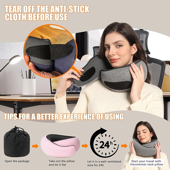 Travel Pillows for Airplanes, Travel Neck Pillow Travel Pillow, Neck Pillow Airplane Memory Foam Travel Pillow 360 Degree Support Portable Pillows for Airplanes Offices and Cars