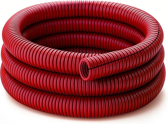 Electriduct Split Wire Loom Tubing Polyethylene Corrugated Flexible Conduit - 1/4" Nominal Size - 100 Feet - Red