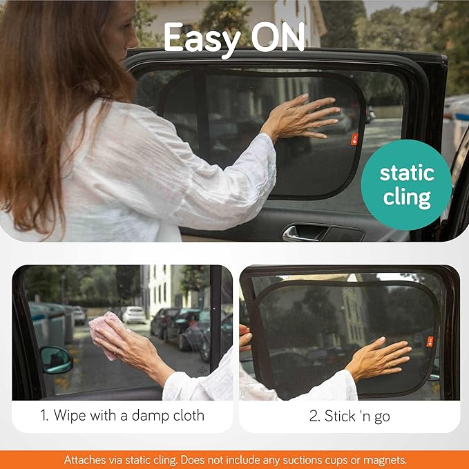 Baby Uma Car Window Shades (2 Pack) - 15.4″ x 25.8″, UPF 50+ Car Window Covers, 99% UVB + 94% UVA Protection, Static Cling Sun Shade with Travel Bag (Large)