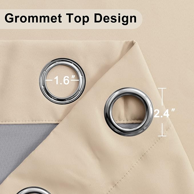 XWZO Total Blackout Curtains 84 Inches Long - Thermal Insulated, Noise Reducing and Heat Blocking Drapes for Hall and Studio Windows with Tiebacks, Biscotti Beige, W42 x L84, Set of 2