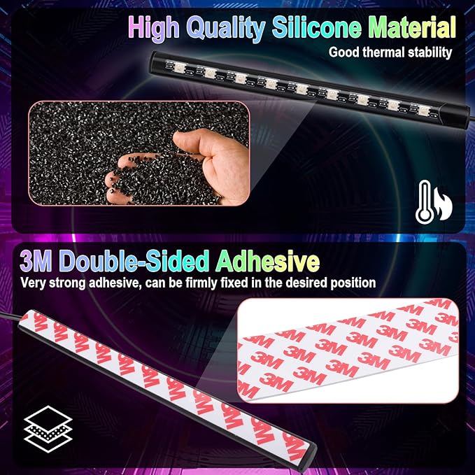 BFXM Car Interior Lights, 5V LED Strip Lights with USB Adapter, Ambient Lighting Car Accessories, App & Remote Control Music Sync Color Change Lights for Truck Car Decor (36LED Beads) -2 Set