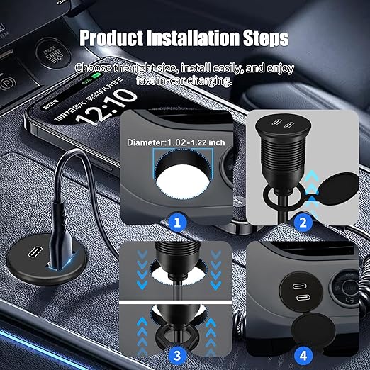 Dual Port USB A 3.0 Male to USB C 3.0 Female Extension Cable,Flush Mount Waterproof Panel Cable for Car,Truck,Boat,Motorcycle Dashboard 3.3ft