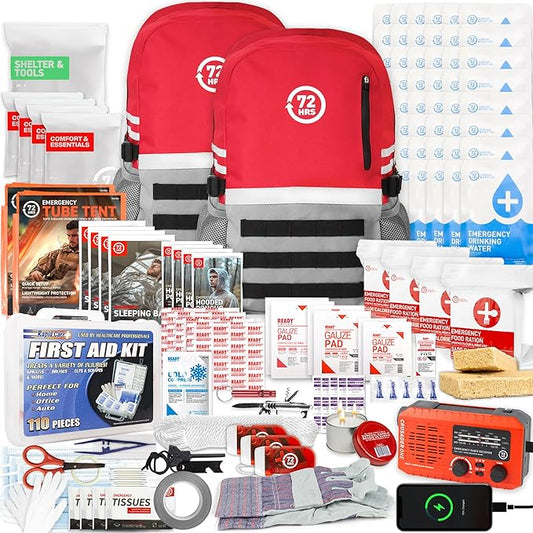 72 HRS Deluxe Emergency Survival Kit - Heavy Duty 72 Hour Bag Survival Kit for Earthquake, Hurricane, Tsunami, Winter, Blackout - Includes Emergency First Aid Kit, Water, Food