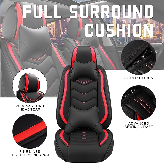 CTDS Car Seat Covers for Nissan Altima 2001-2026, Stylish Sport Seat Cover, Premium Nappa Leather Car Seat Cover. Automobile Seat Covers Sets.(Luxury 2 Seats/Black Red)