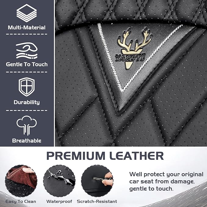 Truck Seat Covers for Ford F350 2011-2026, Waterproof Premium Leather Full Coverage Car Seat Cover, Muscle Sport Style Auto Interior Seat Cover Sets (Front Set/Black Red)