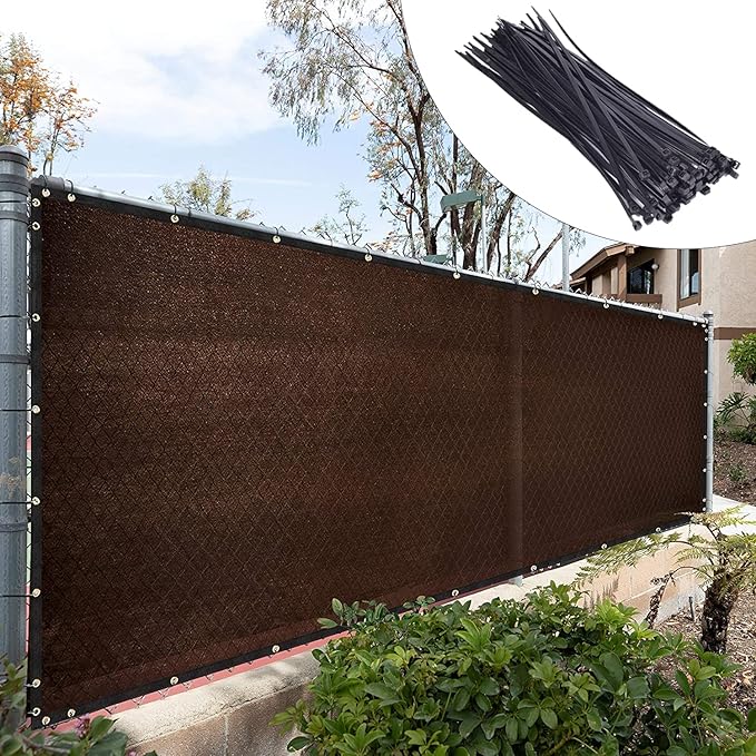 Royal Shade Custom Size 6' x 57' Brown Fence Privacy Screen Windscreen Cover Netting Mesh Fabric Cloth - Cable Zip Ties Included (We Make Custom Size)