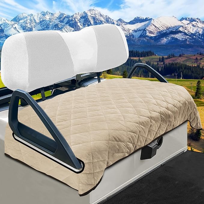 YOKYHOM Golf Cart Seat Covers for 2 & 4 Passenger Carts, Thick Short Plush with Non-Slip Backing, Ultra Soft Seat Towel Blanket, Fits EZGO, Club Car, Yamaha, 51"x30.5", Khaki