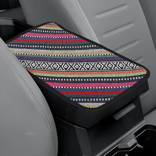 Bohemian Universal Armrest Cover Pad, Car Center Console Cushion, Boho Ethnic Style Auto Armrest Decorative Pad with Elastic Straps, Car Arm Rest Cover Protector for Vehicles (Armrest Cover-D)