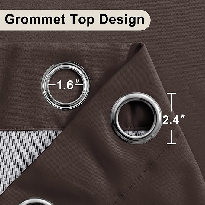 XWZO Complete Blackout Shades Window Curtain Panels with Tiebacks- Noise Reduction and Light Blocking Grommet Curtains with Black Liner for Studio, Living Room, Brown, W52 x L95, Set of 2 Panels