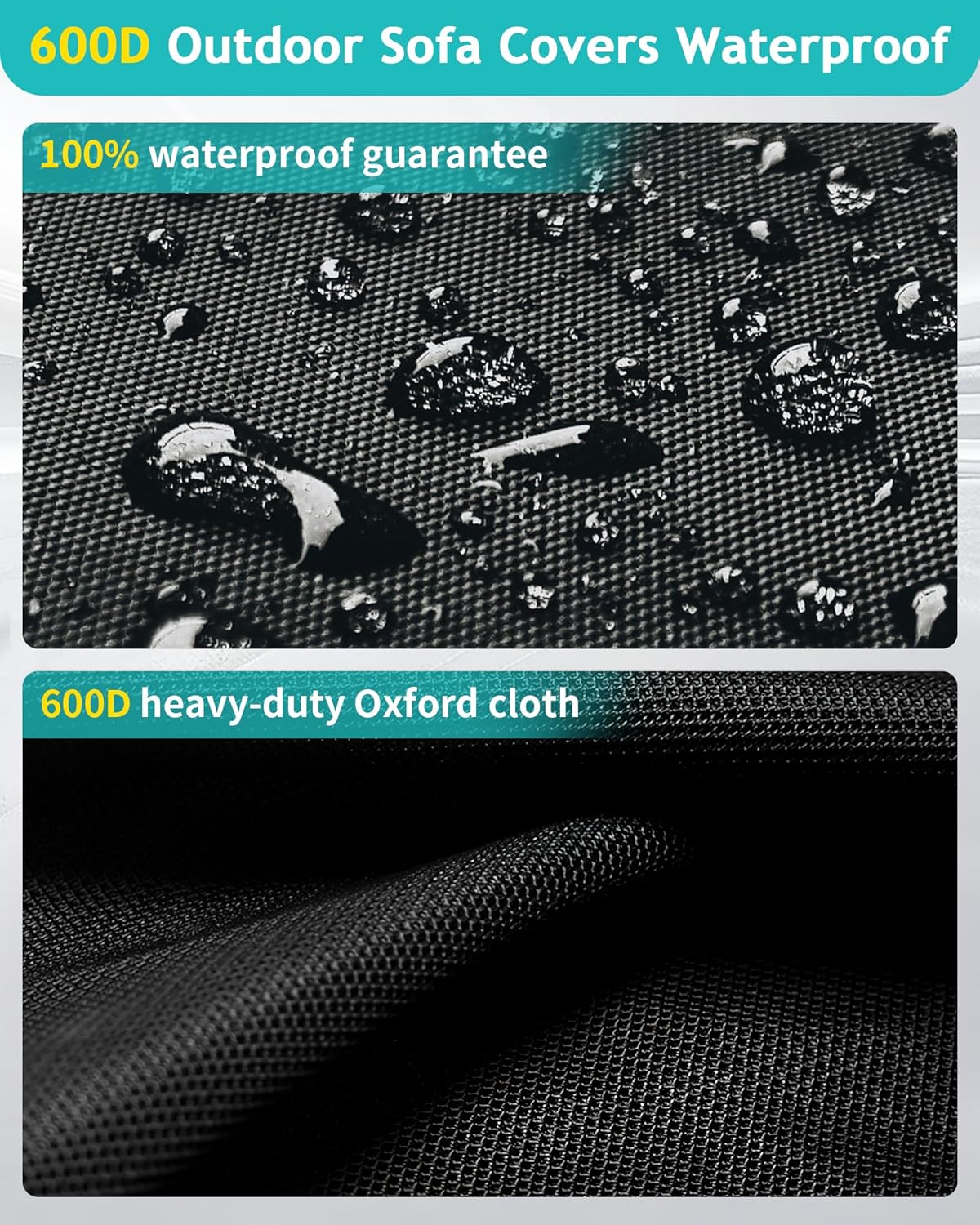 Outdoor Sofa Cover, Waterproof Patio Furniture Cover 80W x 42D x 33H inches Heavy Duty 600D Oxford Fabric Black
