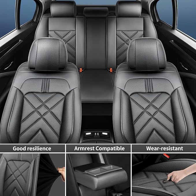 CX-90 Car Seat Covers Custom Fit for Mazda CX-90 2007-2026, Full Coverage Premium Leather Waterproof Breathable Seat Covers, Automotive Seat Protectors, Airbag Compatible(2 Front Seats, Black)