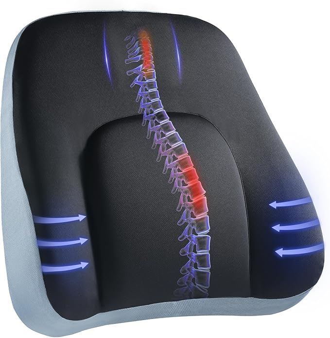 HUANUO Lumbar Support Pillow for Office Chair, Car Back Support Pillow, Memory Foam Back Cushion with Double Adjustable Straps, Ergonomic Posture Corrector for Sitting Comfort