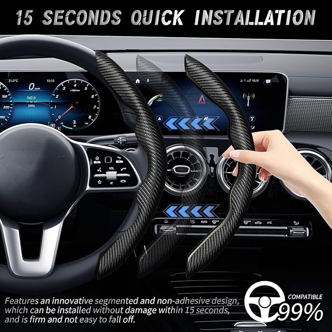 WOCOCN 3pcs Car Steering Wheel Cover,Anti-Skid Carbon Fiber Steering Wheel Protector for Men Women,Multiple Color Options,Universal for Most Car Interiors Accessories (Black 3PCS)