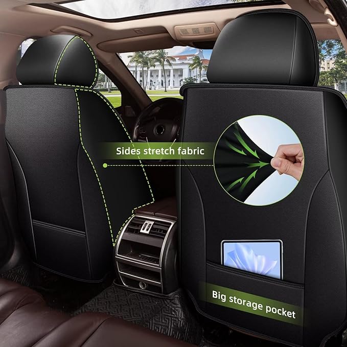 AOMSAZTO Car Seat Covers Fit for Kia Forte 2010-2025 2026 Full Set Premium Seat Covers Waterproof Leather Automotive Seat Cushion Protector Compatible with Airbag(5 Seats,Grey)