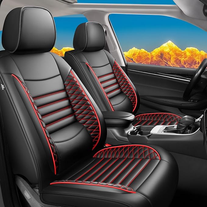 Fit 4Runner Car Seat Covers (5 Seats) for Select Toyota 4Runner 2003-2024 2025 2026 - Full Coverage Leather,Airbag Compatible,Waterproof & All Weather Seat Cushion Protector,Full Set,Black+Red