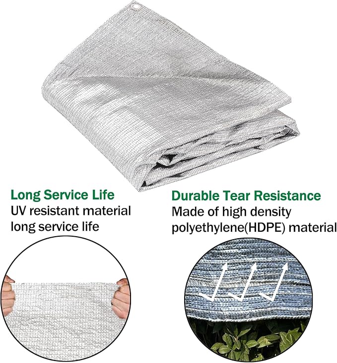 95% Sun Block Heavy Duty Aluminum Foil Shade Cloth with Grommets,8ft x 12ft, Mesh Sun Block Fabric Cover, Canopy, Privacy Screen for Outdoor Patio, Garden, Backyard, Silver