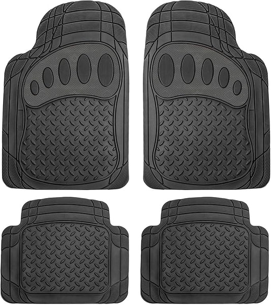 FH Group Automotive Floor Mats Heavy Duty Footprint Design Rubber Floor Mats for Cars,Universal Fit Full Set,Climaproof Floor Mats Trimmable Floor Mats for Most Sedan, SUV, Truck Floor Mats Black