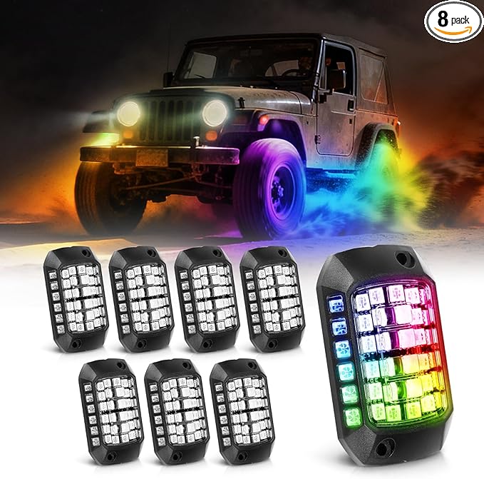 maXpeedingrods Rock Lights for Trucks, 8 Pods RGB Neon Light Kits 3D Lens 288 LEDs, High Bright with App Remote Control Music Mode, Waterproof Underglow Lights for Jeep Off-raod SUV Pickup Car 12V