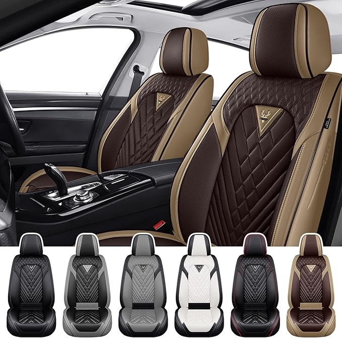 Truck Seat Covers for GMC Sierra 2500 2007-2026, Waterproof Premium Leather Full Coverage Car Seat Cover, Muscle Sport Style Auto Interior Seat Cover Sets (Front Set/Brown Coffee)