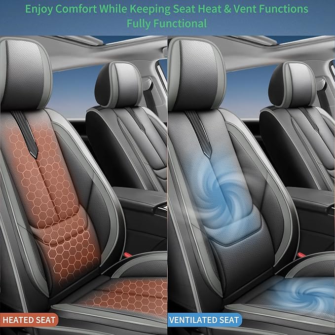 Fit Fj Cruiser Car Seat Covers for Toyota Fj Cruiser 2007-2013 2014 -Upgraded Premium Waterproof & Breathable Leather,Airbag Compatible,All-Weather Seat Cushion Protector,2 Front/Black-Grey